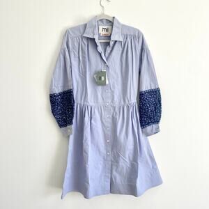 NTW Mii Collection A L'ecole Blue Shirt Dress with Embroidery Small